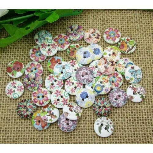 50Pcs Mixed Wood Round Flower Sewing Buttons For Kids Clothes Scrapbooking Decorative Botones Handicraft DIY Accessories10