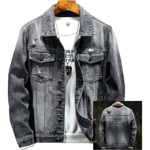 Japanese Retro Denim Jacket Men Korean Trend Youth Mans Jacket and Coats Name Brand Gray Coat For Male School Boys Overcoat 4XL