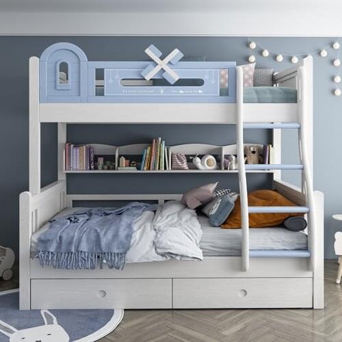 Louis Fashion Fully Solid Wood Double Decker Multi-Functional Combination Oak Wooden Child Bed