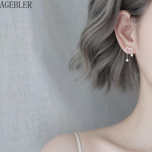 Fashion 925 Silver Color Love Star Pendant Heart Stud Earrings Zircon Simple Original Design Tassel Earrings Korea Women Jewelry