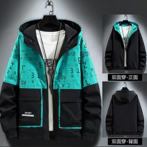2021 Spring And Autumn Clothes Men Jacket Size 7XL Outwear Hooded Double sided Bomber Coat Parka Mens Hooded Printed Jacket