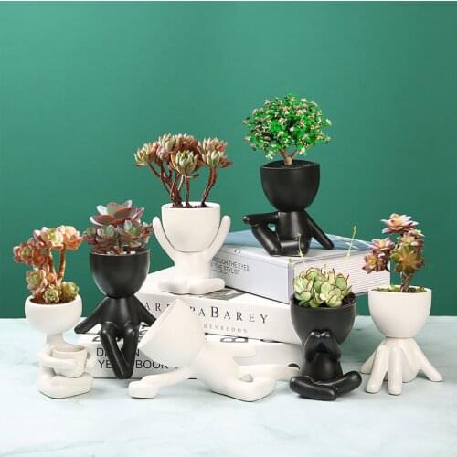 Nordic Creative Ceramic Figures Flower Pots Ornaments Green Plants Potted Succulents Bonsai Pot Garden Decoration Accessories