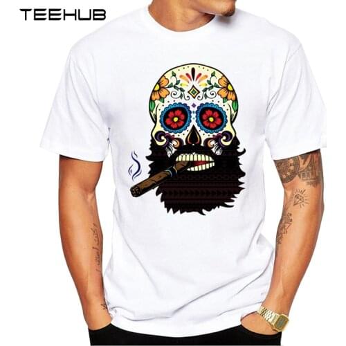 New Arrivals 2021 TEEHUB Cool Mens Fashion cigar skull Design T-Shirt Short Sleeve O-neck Tops Hipster Tee