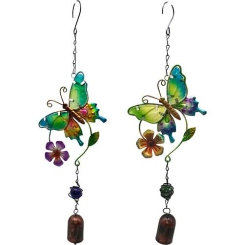 Butterfly Wind Chimes Pendant Metal Glass Painted Handicraft Hanging Ornaments Home Decoration Creative Garden Pastoral Gifts