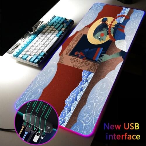 MRGLZY RGB Gaming Multi-interface Chinese Style Mouse Pad LED USB Hub Art Mousepads XXL Large Games Computer Desk Mat for Csgo