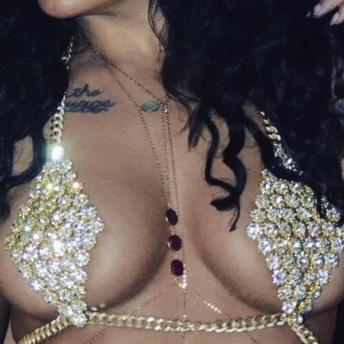 Luxury Crystal Halter Bralette Semi Precious Stone Body Chains Bra Necklace Top for Women Rhinestone Body Jewelry Bra Accessorie