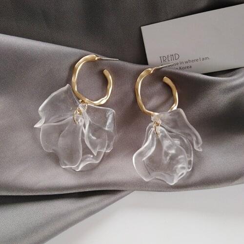 Fashion Female web celebrity Acrylic C tassel earrings resin transparent petals Classic long earrings for women