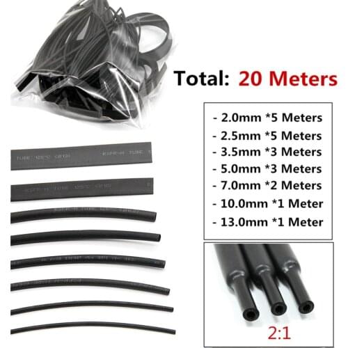 20M Heat Shrink Tubes Insulation Thermoresistant Sleeving Black Car Electrical Wire Cable Tube Wrap Sleeve2-13mm