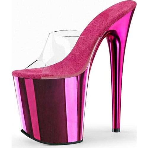 20CM Platform Slippers Electroplated Sexy Fetish Full Dress Stripper Heels Nightclub Open Toe Pole Dance Shoes High Model Women