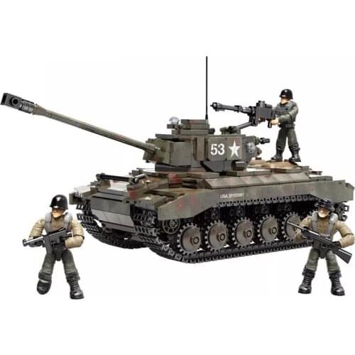 Military series World War II U.S. Army M26 Heavy Tank soldier weapon DIY Model Building Blocks Toys Gifts