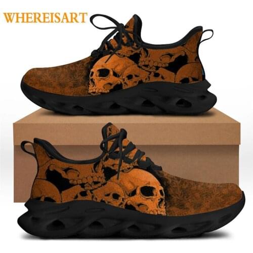WHEREISART Vintage Yellow Skull Print Mens Comforable Lace-up Sneaker 2021 Fashion New Vulcanized Shoes Brand Design
