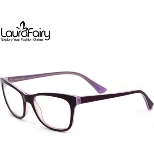 Laura Fairy Fashion Style Cateye glasses Frame Purple Color Block Elegant Acetate Optical Glasses Frames Women LF078