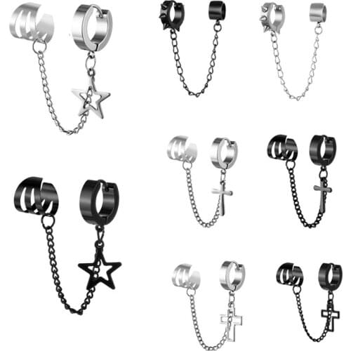 1pcs Simple Cross Star Long Chain Earrings For Women Geometric Tassel Piercing Earring Stainless Steel Party Men Jewelry brincos