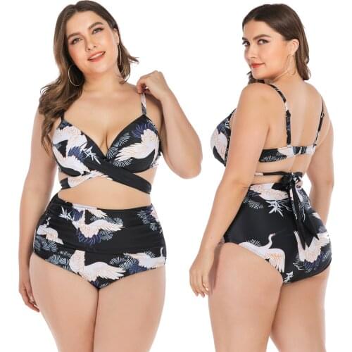 Women Printed Bikini Biquini Retro High Waist Swimsuit Set Plus Size Swimwear Halter Top Bathing Suit