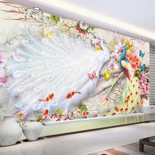 Chinese Style Watercolor Peacock Peony 3D Wall Murals Wallpaper Living Room Bedroom Backdrop Wall Home Decor Papel De Parede 3 D