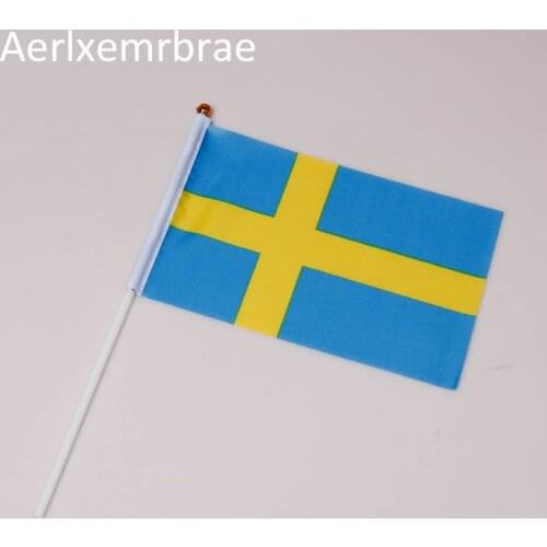 Free shipping 100pcs Sweden Hand Flag National Hand Flag 14*21cm Polyester Small Size Flying Banner Custom Hand flag