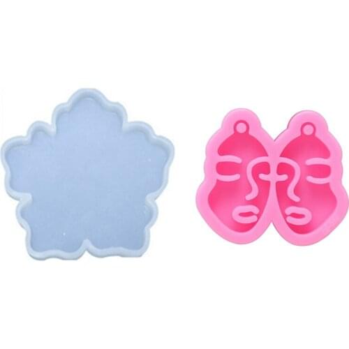 Glossy Girl Face Earring Mold Resin Silicone Mold & Sakura Tea Tray Coaster Silicone Mold For DIY Silicone Moulds
