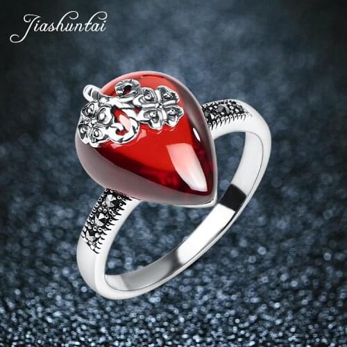 JIASHUNTAI Retro Thai Silver Rings Vintage 925 Sterling Silver Jewelry For Women Flower Design