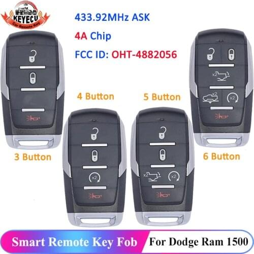 KEYECU for Dodge Ram 1500 Pickup 2019 2020 Smart Remote Car Key 433MHz ASK 4A Chip OHT-4882056 68291687AD 3 / 4 / 5 / 6 Button