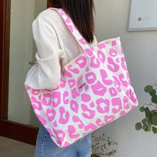 Leopard Shoulder Bags for Women 2021 Large Capacity Casual Ladies Shopper Cute Canvas Shopping Handbag 2021 New Arrival Tote