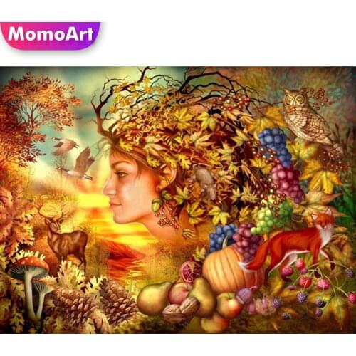 MomoArt Diamond Painting Woman Cross Stitch Diamond Embroidery Portrait Full Square Round Mosaic Autumn Rhinestones Home Decor