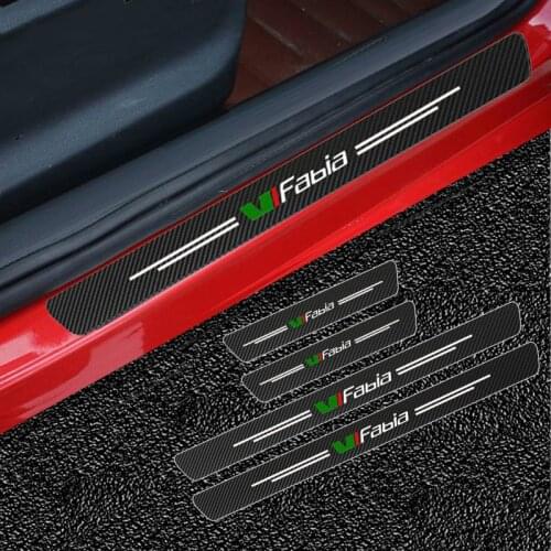 Mutips 4pcs Carbon Fiber Car Door Sill Threshold Protection Sticker Trim Cover Accessories Exterior Automobile For Skoda Fabia