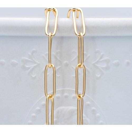 Gold plated Brass Cable Chains, Long Oval Link 4.5x14.5mm, Color Not Easily Tarnish (#LK-279)/ 1 Meter=3.3 ft