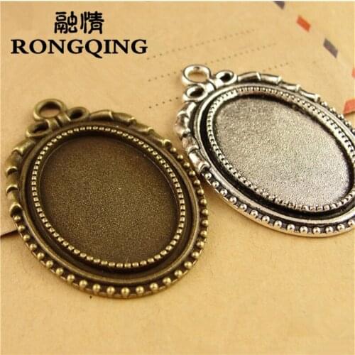 RONGQING 30pcs/lot Dots Oval Cabochon Base 25*18MM Blanks Oval Necklace Charms DIY Jewelry Making