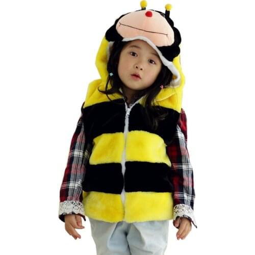 DOUBCHOW Cute Clothing Animal Honeybee Vest Childrens Cartoon Winter Hooded Kids Boys Girls Cosplay Plush Fleece Outwear Coat