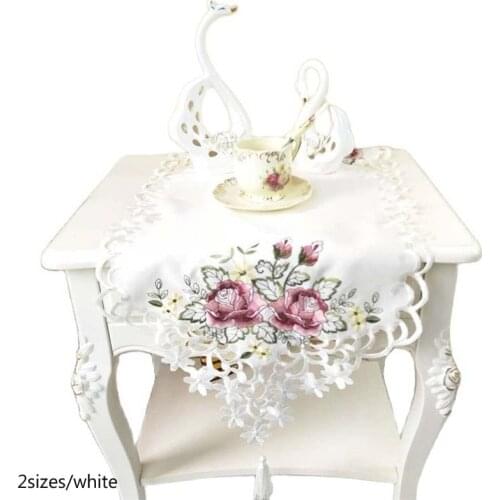 Modern satin White table runner cloth towel Embroidery Christmas placemat bed runner cover doilies lace tablecloth wedding decor