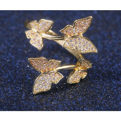 Fashion Good Quality Inlaid Zircon Butterfly Ring Open Adjustable Rings Cocktail Party Ring For Women Wedding Party Jewelry Gift