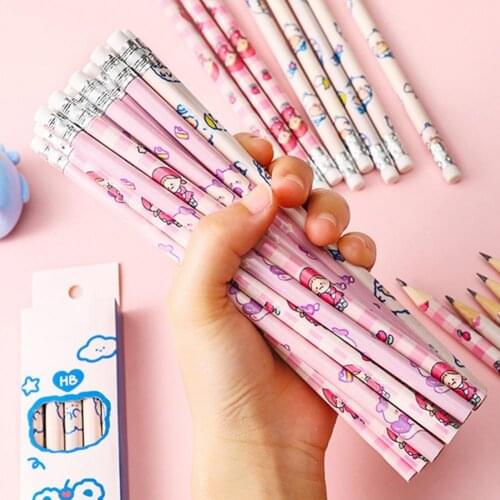 10Pcs/Set Pencils Unsharpened Cartoon HB Wood-Cased Pencils Wooden Lead Pencils канцелярия для школы 2021