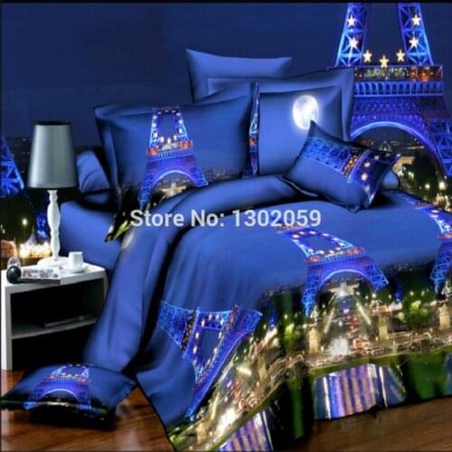 High Quality 3D Night View of Paris Total 4 Pcs Quilt Cover Bed sheet Pillowcase King Queen Bedding Set