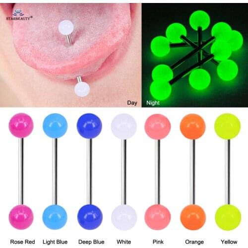 7 pcs/lot Noctilucent Rainbow Oral Sex Tongue Piercing Tongue Ring Acrylic Tongpiercing Nipple Ring Helix Nipple Piercing langue