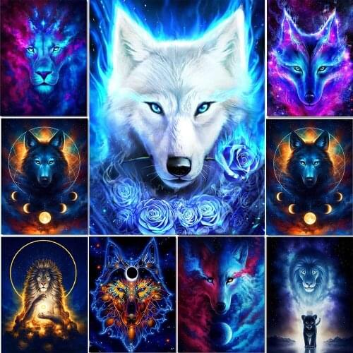 Diy 5D Diamond Painting Animal Full Square/round Diamond Embroidered Wolf Loin Tiger Cross Stitch Mosaic Kit Bedroom Decoration