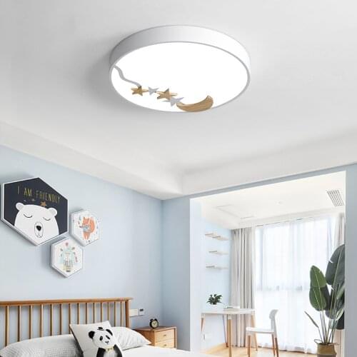 Nordic White Round Bedroom LED Ceiling Lamp 18/27/36W Creative Log Moon Modern Childlike Restaurant ChildrensRoom Macaron Lamps