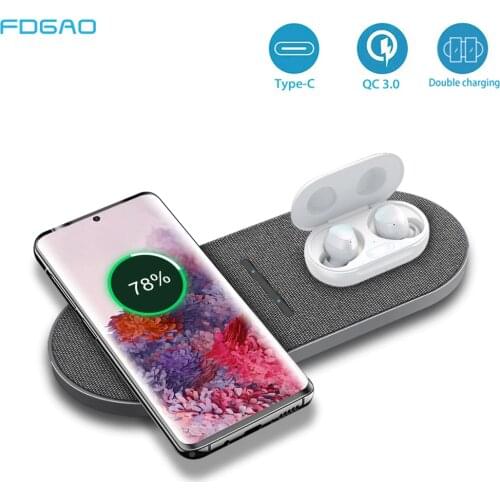 30W 2 in 1 Qi Wireless Charger For iphone 12 11 XS X 8 Airpods Pro Dual Fast Charging Pad for Samsung S20 S10 Buds Huawei Xiaomi