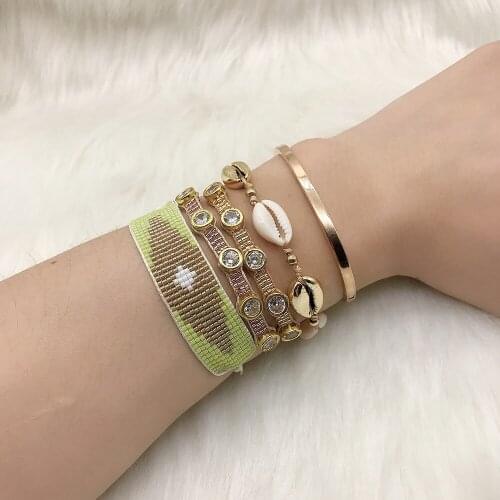 BLUESTAR 4pcs One Set Evil Eye Friendship Women Bangles Handmade Crystal Bead Bracelet Gold Shell MIYUKI Bead Bracelets