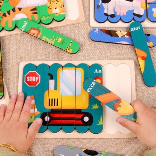 Wooden Puzzles for Toddlers Animal Shape Montessori Toy Child Jigsaw Bar Puzzles Early Learning Preschool Educational Toys Gifts