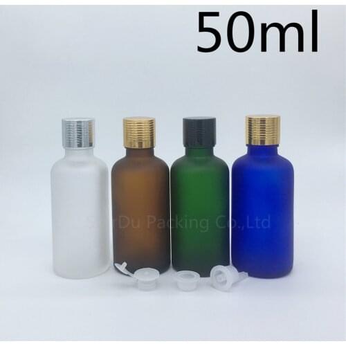 Travel bottle 50ml Green blue amber transparent frosted Glass Bottle, 50cc Vials Essential Oil Bottle with cap