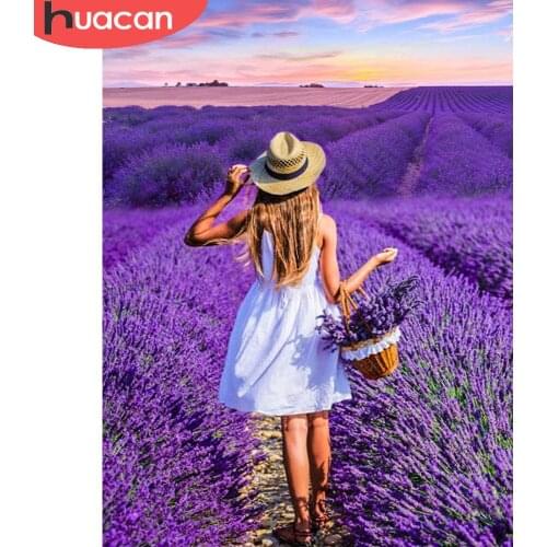 HUACAN 5D Diy Diamond Painting Woman Diamond Mosaic Lavender Cross Stitch Decoration For Home Handmade Gift