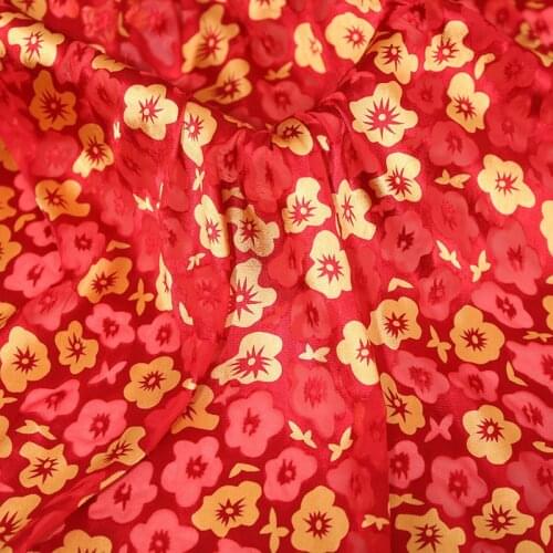 Qualified Dress Fabric Velvet Burn Out Flocked Flower Print DIY Cheongsam Shirt Soft Wedding Material Fabric