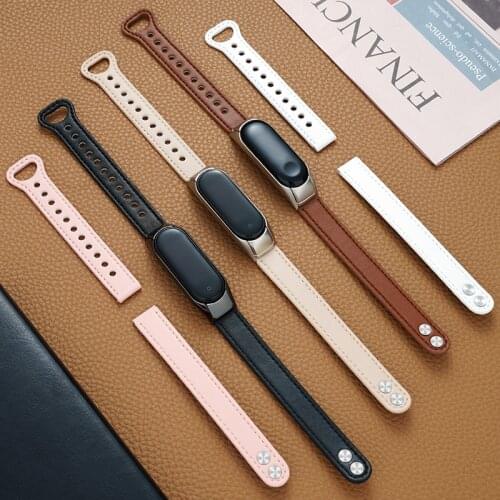Leather Strap for Xiaomi Mi Band 3 4 Wrist Straps Screwless Bracelet for Mi Band 5 6 NFC Watch Band for Amazfit Band 5 Straps