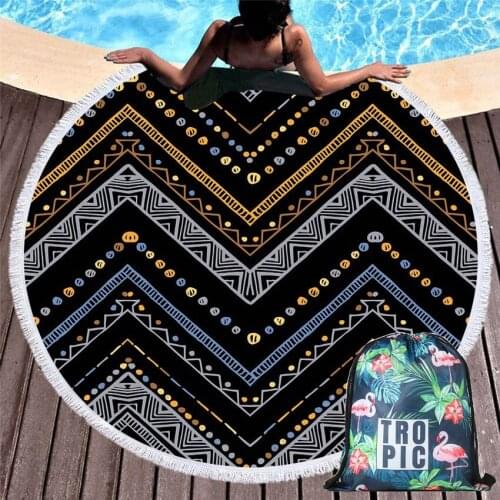 Round Beach Towels Geometric Mandala Summer Circle Bath Shower Towel With Drawstring Storage Bag Swim Bikini Cover toalla playa