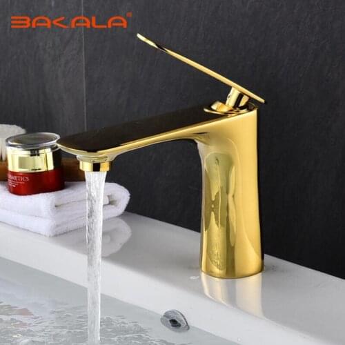 BAKALA Free Shipping New arrival Bathroom gold Basin Faucet Gold finish Brass Mixer Tap with ceramic torneiras para banheiro