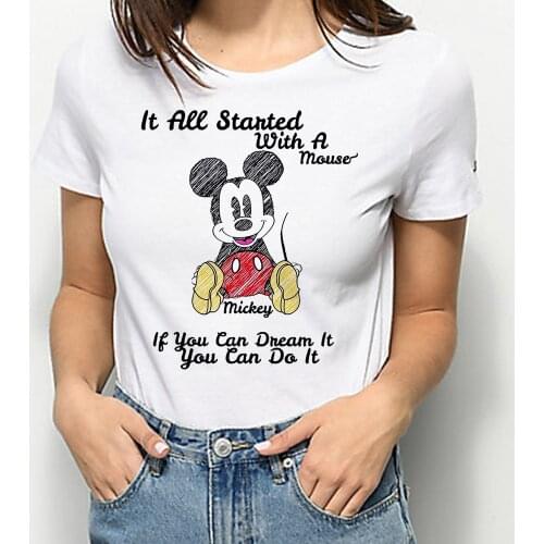 Summer T-shirt Women It All Stanted with A Mouse Mickey Printed T Shirt Funny Top Fashion Female Tshirt Harajuku Unisex Tee