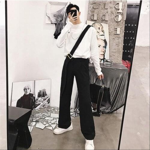 M-xxl New Loose Straight Small Trousers Mens Trend Trousers Personality Single Shoulder Bib Pants Hairstylist Tide Pants