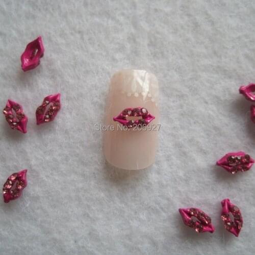 MD-712 10pcs Fancy Hot Pink Rhinestone Hot Pink Lip Deco Metal Charms Metal Deco Charms Nail Art