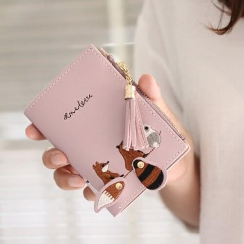 PU Leather Hasp Zipper Mini Coin Card Holder Women Cute Cartoon Embroidery Wallet Short Purse Popular Individualit tassel Wallet