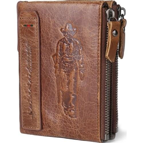 JINBAOLAI HOT Genuine Crazy Horse Cowhide Leather Men Wallet Short Coin Purse Small Vintage Wallet Brand High Quality Designer